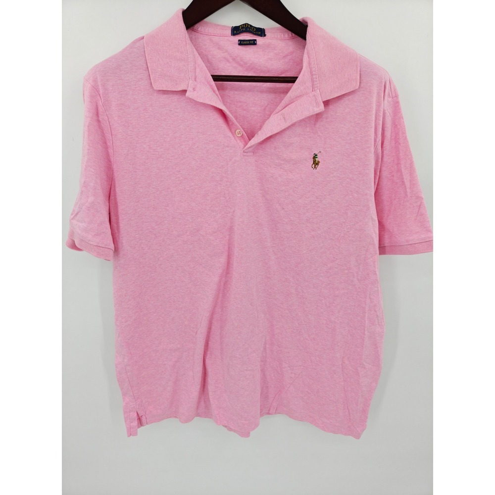 Polo Ralph Lauren Mens Classic Fit Pink Heather Short Sleeve Polo Shirt L